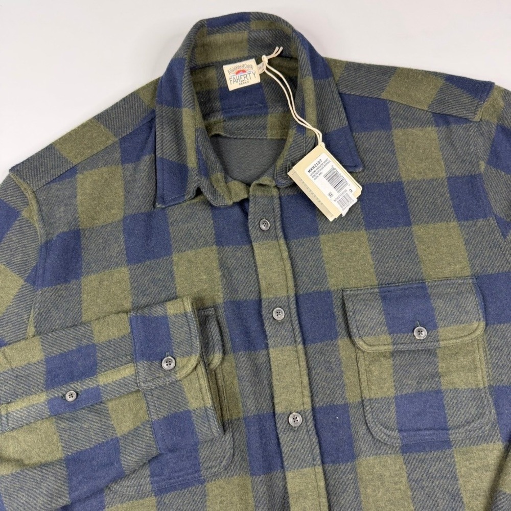 Faherty Legend Sweater Shirt Mens 2XL Navy Green Buffalo Check Flannel